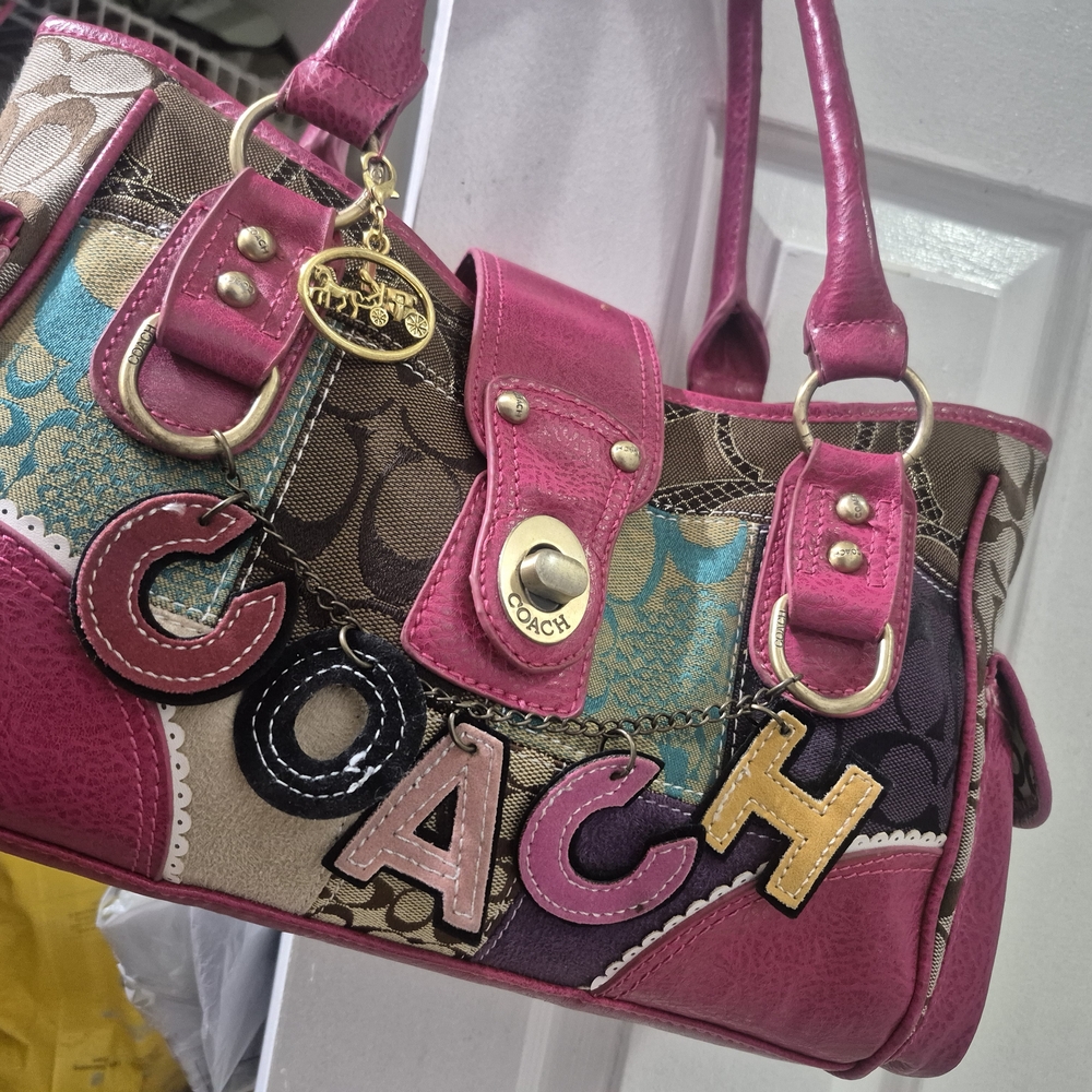 Coach Pink and Multicolor Patchwork Shoulder Bag